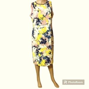 Phase 7 Seven Floral Sheath Dress Pink/Navy/Yellow Size 16